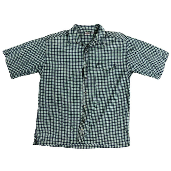 VTG Anchor Blue Plaid Blue Green Short Sleeve Button Up‎ Mens Size XL - Picture 1 of 6